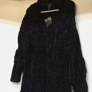 G.I.L.I. Open-Front Chenille Cardigan with Fringe Detail XXS-XL Black